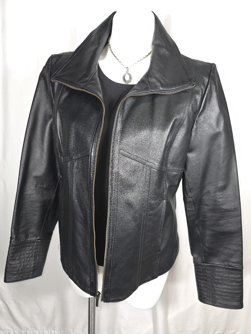 Colebrook 100% Genuine Leather Jacket | Black Moto-Inspired Zip Front | NWOT